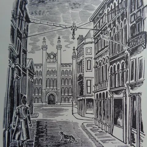 Edward Bawden CBE RA Original Vintage Historic Lithograph of London Historic Guildhall Roman