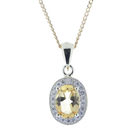 9ct Yellow Gold Diamond And Citrine Pendant 0.11