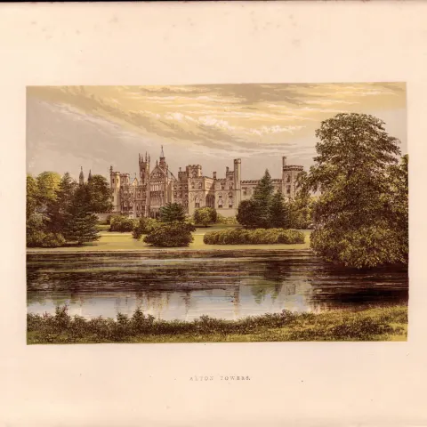 Alton Towers Staffordshire Gilt-Edge Coloured Antique Book Plate.