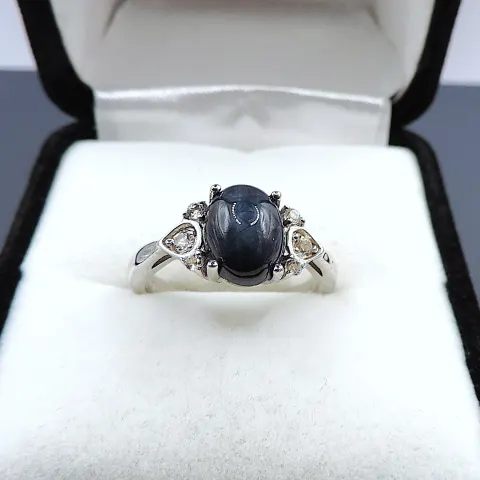 Sterling Silver Cabochon Sapphire Ring New With Gift Pouch