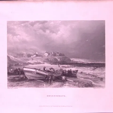 Northumberland Cullercoats WH Bartlett 183 Years-Old Antique Steel Engraving-47