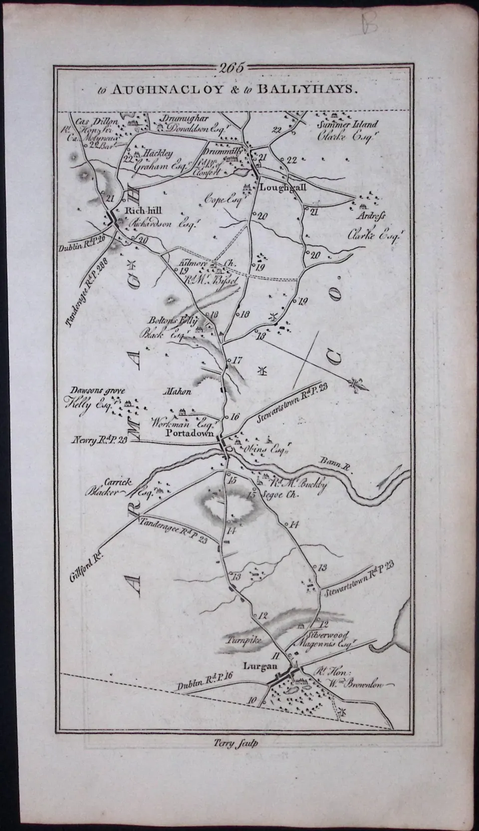 Ireland 245 Years -Old Antique Road Map Lisburn, Armagh, Lurgan-266