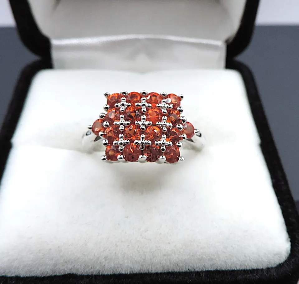 Sterling Silver 4.8 Carat Orange Sapphire Ring New With Gift Pouch