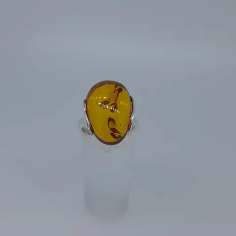 Silver 925 and Natural Amber Set Ring