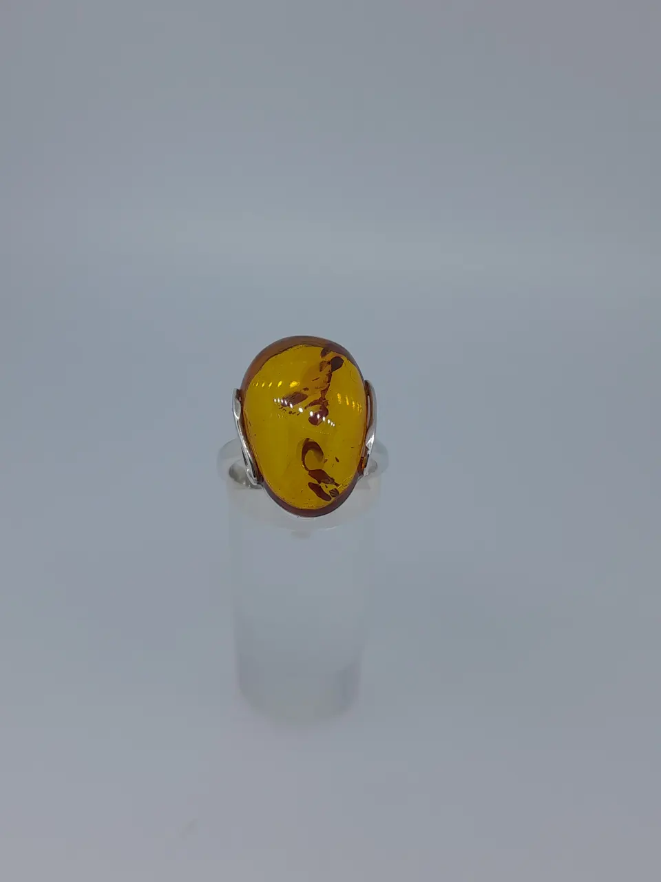 Silver 925 and Natural Amber Set Ring