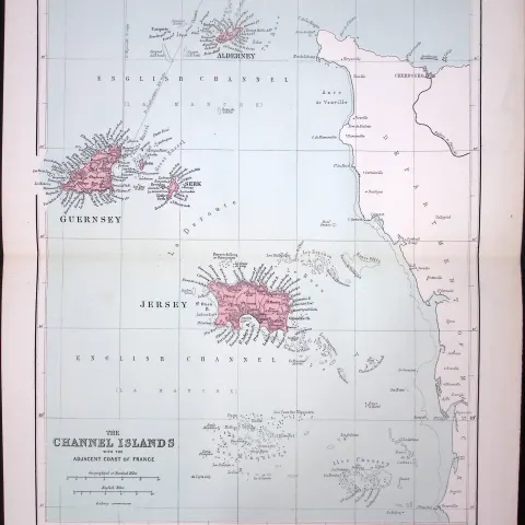 The Channel Islands 150 Years-Old 1875 Coloured Detailed Antique 1875 Map-30