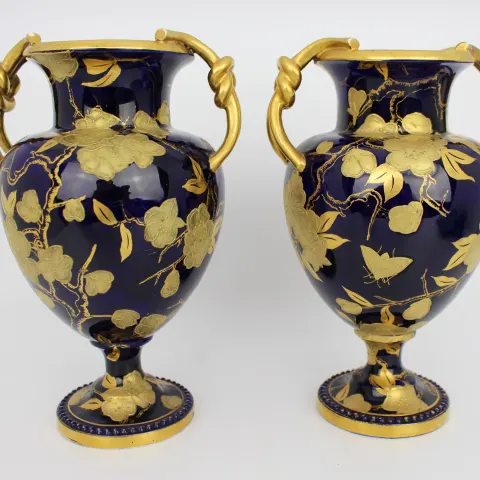 Pair of Fine Cobalt Blue Davenport Gilded Vases c.1880