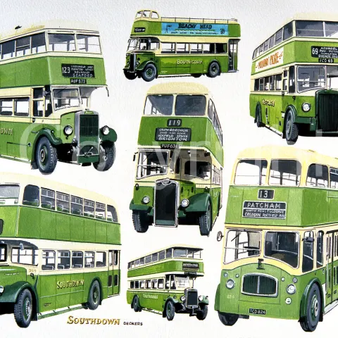 Southdown Double Deckers Bus Montage Large Metal Wall Art
