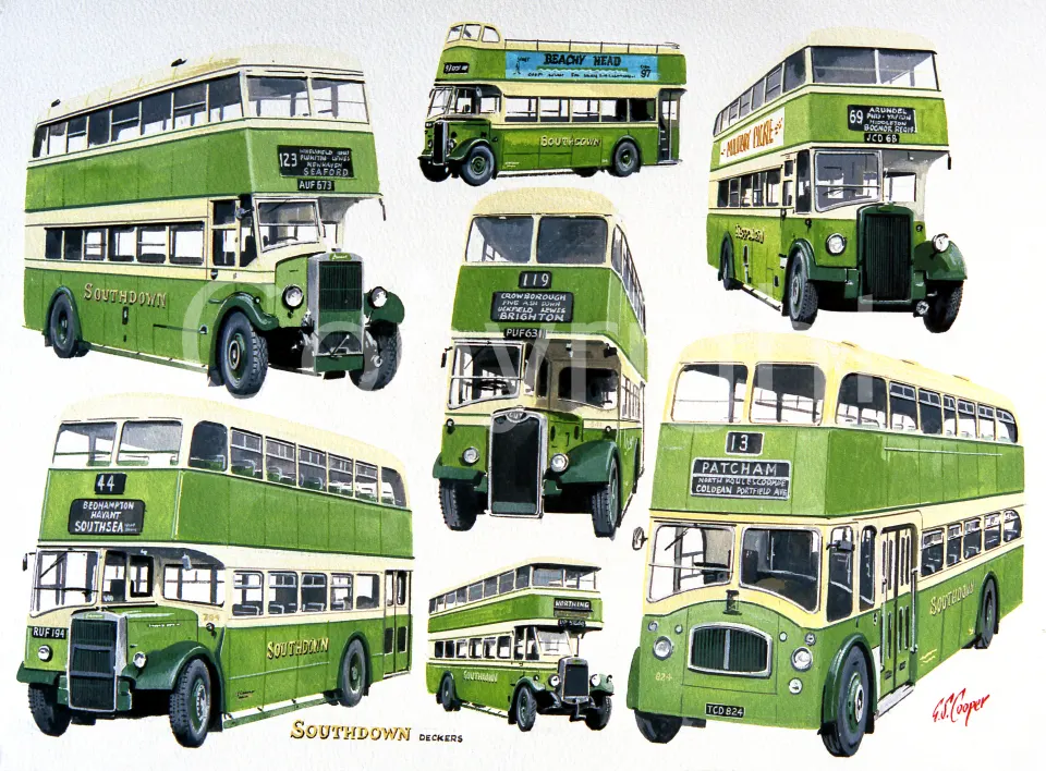 Southdown Double Deckers Bus Montage Large Metal Wall Art