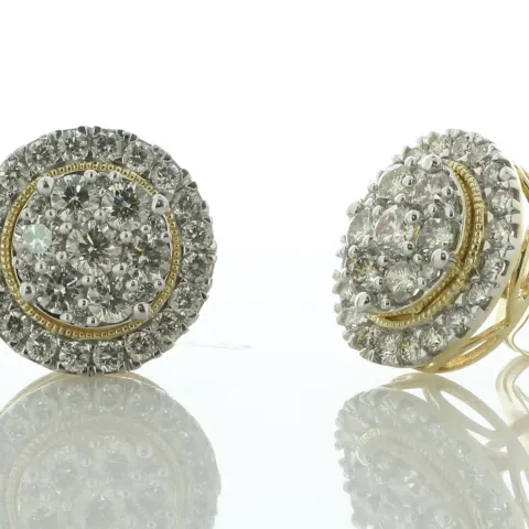 14ct Yellow Gold Round Cluster Diamond Stud Earring 1.50 Carats