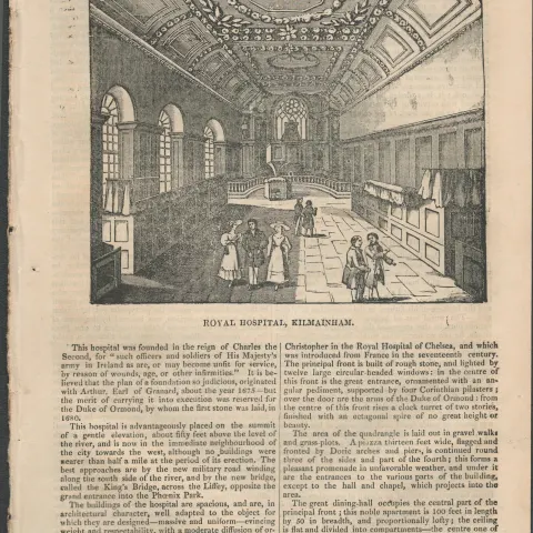 Antique Irish History Newspaper 1834 Royal hospital Kilmainham Dublin.