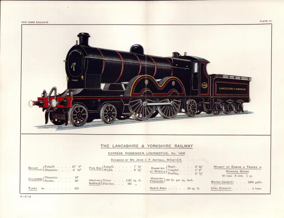 Lancashire & Yorkshire Railway Detailed Coloured Antique Book Plate.