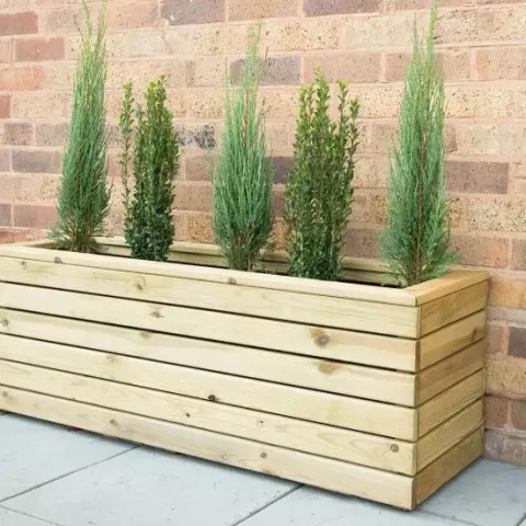 (107/Mez) RRP £175. Forest Garden Wooden Linear Long Planter. (H44x W120x D40cm). Capacity 158L.