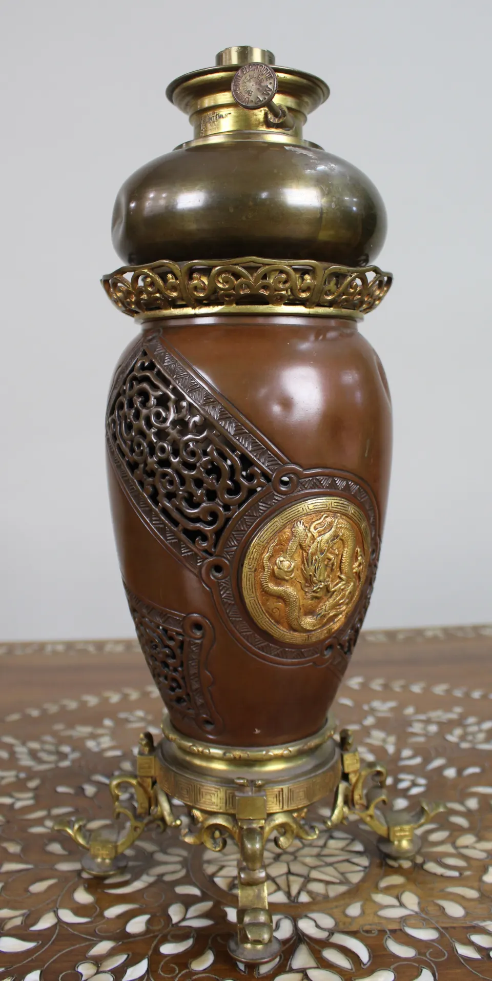 Meiji Period Japanese Bronze Oil Lamp c.1900