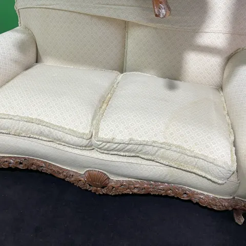 Vintage Upholstered Sofa with Carved Mahogany Legs – For Reupholstery