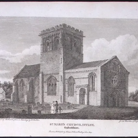 Oxfordshire Iffley St Marys Church Antique 212 Years-Old Steel-Engraving-51