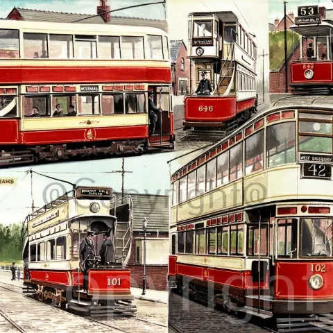 Manchester Vintage Trams Montage Nostalgic Transport Of The Past Metal Wall Art