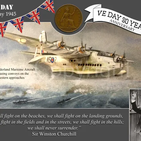 VE Day 80th Anniversary Metal Art Coin Display Sunderland Protecting The Convoy