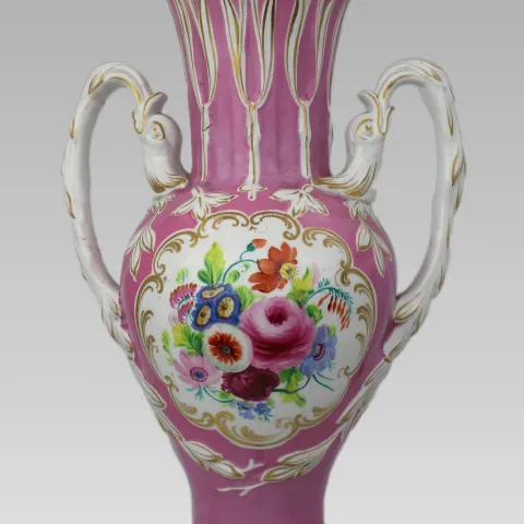 Antique Hand Painted Pink Ground Porcelain Table Lamp, c.1890