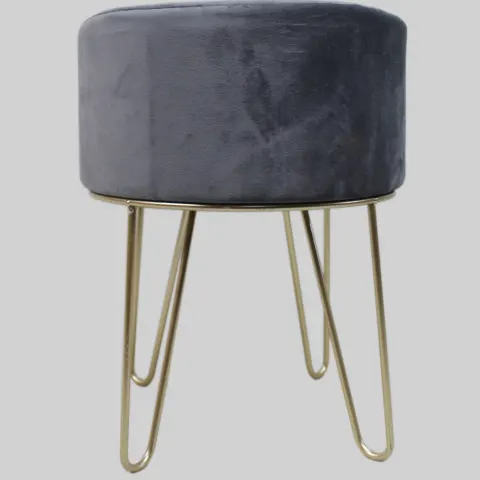 Grey Velvet Stool with Gold Hairpin Legs