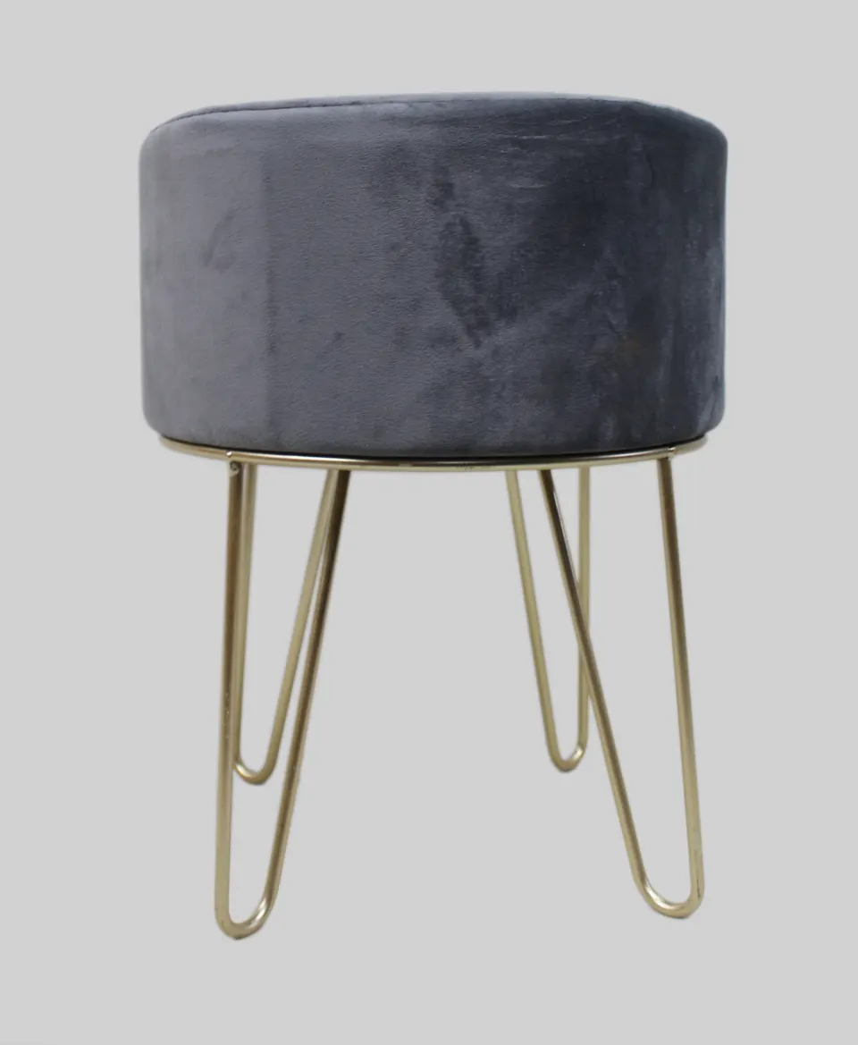 Grey Velvet Stool with Gold Hairpin Legs
