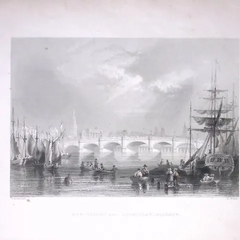 New Bridge Glasgow Scotland WH Bartlett 1842 Antique Steel Engraving-16-TR