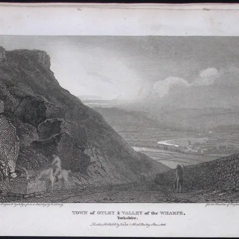 Town of Otley & Valley of The Wharfe Yorkshire Antique 213 Years-Old Steel-Engraving-30