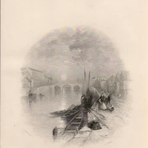 Waterloo Bridge Cork 1837-38 Victorian Antique Engraving.