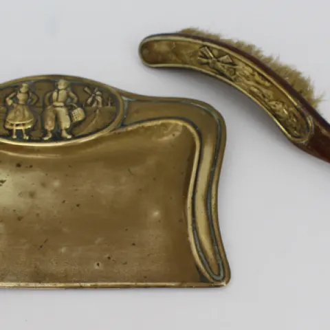 Art Nouveau Brass Crumb Tray & Brush