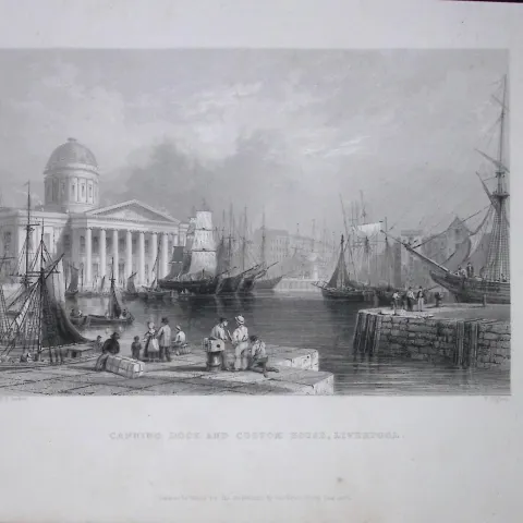 Dock & Custom House Liverpool WH Bartlett 1842 Antique Steel Engraving-106