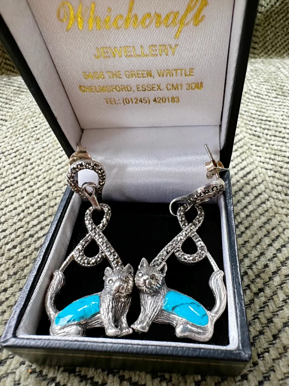 Vintage Silver & Turquoise Cat Earrings