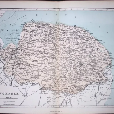 County Norfolk 150 Years-Old 1875 Coloured Detailed Antique 1875 Map-55