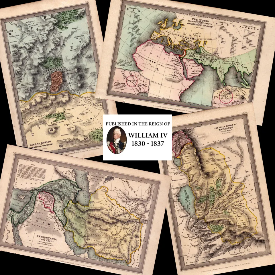 Antique Set of 4 190 Years-Old Hand Coloured Steel Engraved Map Biblical Lands.