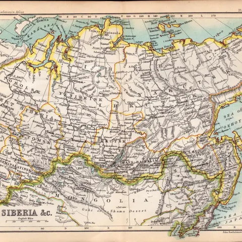 Siberia Area Double Sided Victorian 126 Years-Old Antique 1896 Map.