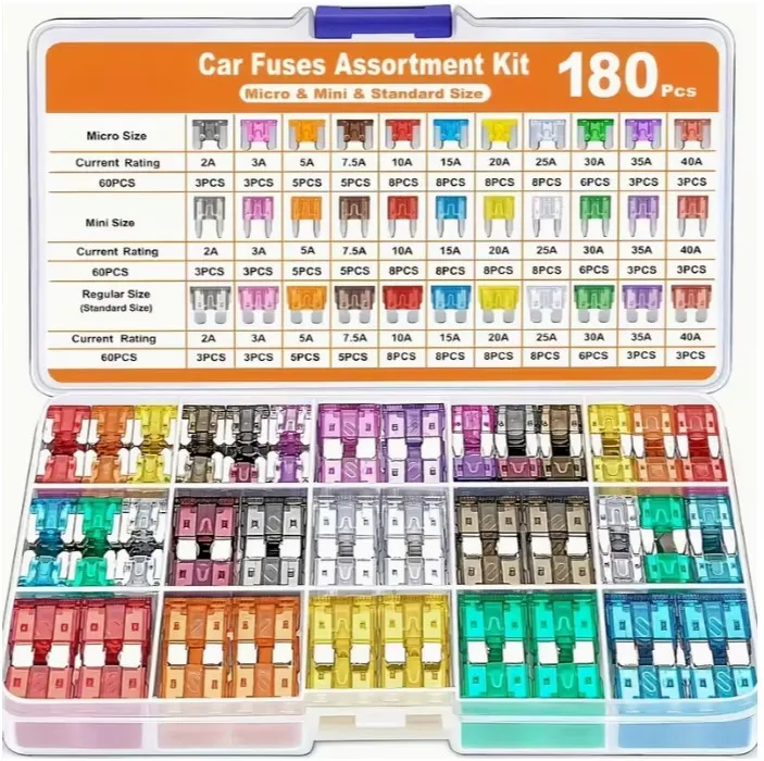 180 x Automotive Fuse Kit, Includes 60 Mini Blade, 60 Standard Automotive, 60 Micro Fuses L2a