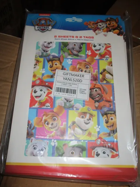 50 Packs of Paw Patrol Wrapping Paper Includes Gift Tag and Sheets RRP £3.99/unit - 50 Packs In Lot