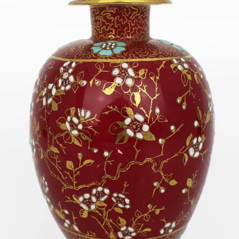 Coalport Bejewelled Claret Ground Vase & Cover c.1890