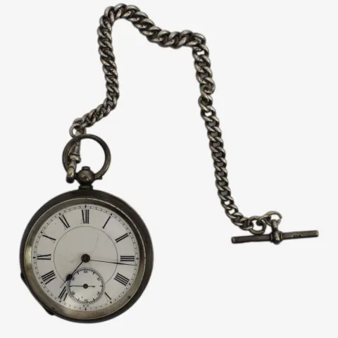 Antique Silver Pocket Watch with Albert Chain – Key-Wound
