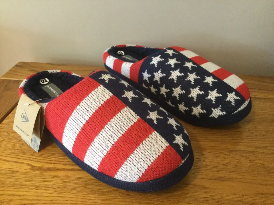 Job Lot 10 x Pairs Men's Dunlop, “USA Stars and Stripes” Memory Foam, Mule Slippers, Size M (8/9)