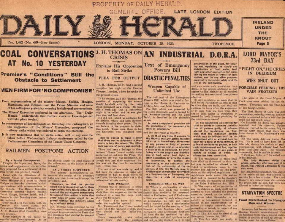 Irish War of Independence Lord Mayor Cork 73rd Day Hunger Strike 1920-K.