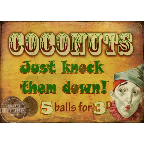 Coconuts Shy Fairground Large Metal Wall Art