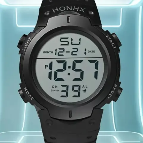 Digital Watch with Luminous Calendar, Sports Design