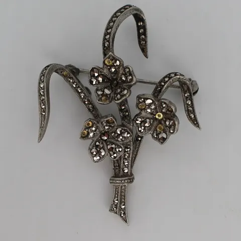 Vintage Silver & Marcasite Floral Brooch