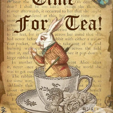 Alice In Wonderland Time For Tea  Quote Designed Large Metal Wall Art