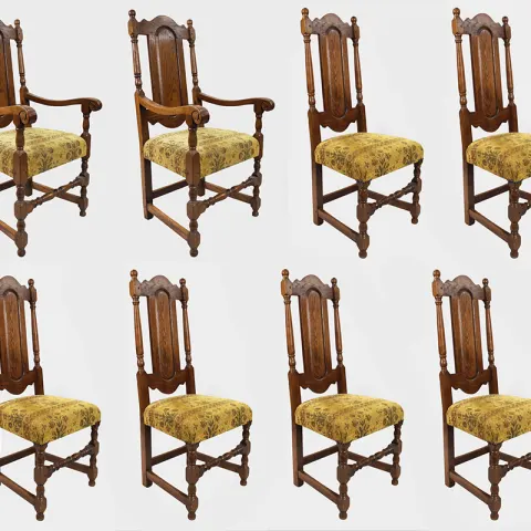 Set of 8 Heavy English Oak Dining Chairs c.1930
