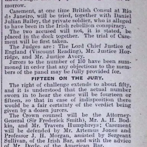 Sir Roger Casement High Treason Case Begins Easter Rising 1916 Newspaper.
