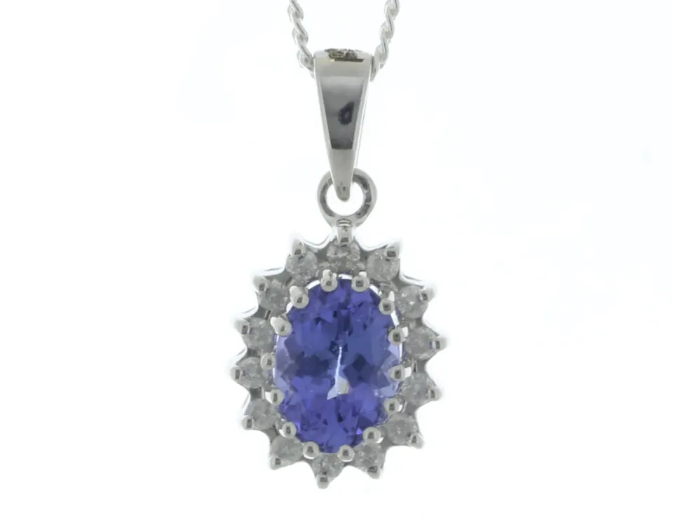 9ct White Gold Diamond And Tanzanite Pendant (T0.84) 0.14 Carats