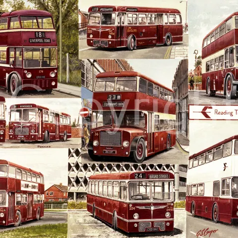 Reading Bus Transport Nostalgic Bus Montage Large Metal Wall Art.