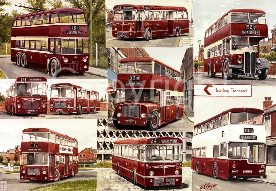 Reading Bus Transport Nostalgic Bus Montage Large Metal Wall Art.