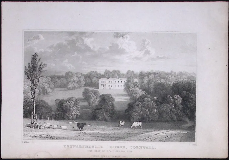 Cornwall Tregony Trewarthenick House Antique 193 Years-Old Steel-Engraving-13